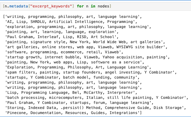 A snippet showing the automatic metadat extraction using llama-index